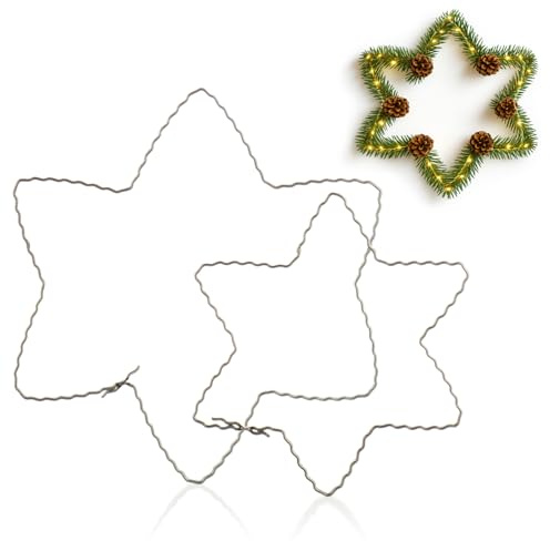 com-four® 2X Drahtsterne in Zwei Größen, Flachdraht gewellt für Kränze | Binderinge in Sternform - Dekoreifen