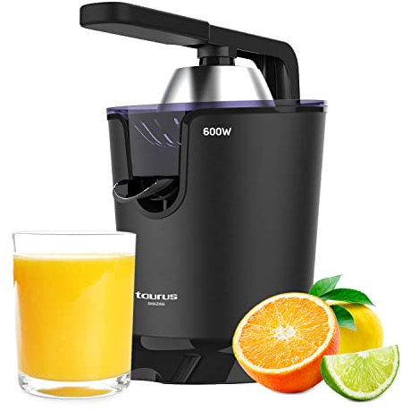 Taurus Amazing SQ601X - Exprimidor eléctrico de palanca, motor AC profesional, depósito de 0,65L, 2 conos para todos los cítricos, cuerpo y filtro de acero inoxidable, fácil limpieza, desmontable