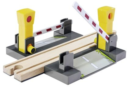 Eichhorn Schienenbahn 100006500 Bahnübergang, 4 teilig, FSC zertifiziertes Buchenholz, verbaubar mit Anderen Schienenbahnsystemen, Mehrfarbig