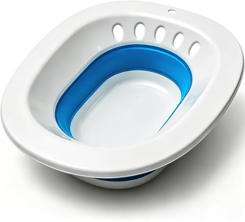Pochik Sitz Bath for Toilet Seat, Sitz Baths for Hemorrhoids and Postpartum Care, Yoni Steam Seat, Collapsible Basin for Epsom Salt Soak, Sits Bath Kit for Women - Cerulean