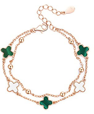 Four-Leaf Clover Bracelet For Women S925 Silver Sterling Bracelets Rose Gold Chain Bracelet Adjustable Peacock Jewelry Gifts for Girl Her Wife Mum