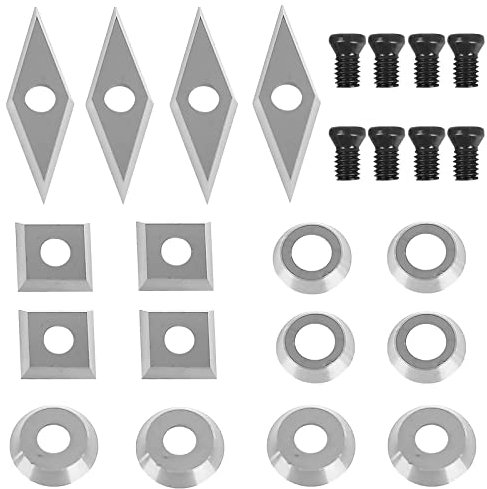 Hartmetall Wendeschneidplatten, 16 Stück Drechseleisen Set CNC Hartmetall Einsatzschneider Set für Holz Drechselwerkzeug Drehstahl Drechselzubehör Diamantform/Rundem/Quadratischem mit M4 Schrauben