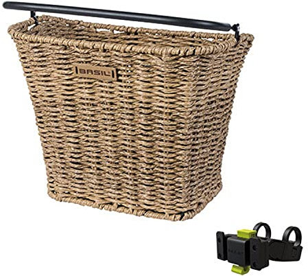 Fahrradkorb Basil Bremen Rattan Look mit KF Kurvenhalter 27 x 35 x 29 cm - Seagrass