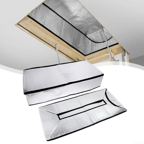 Dachbodentür-Isolierungsabdeckung, Dachbodentreppen Isolierung Abdeckung 63,5 x 137,9 x 27,9 cm, Feuerfestes Aluminiumfolie Universal Dachboden Abdeckung mit Reißverschlüssen, Klasse A