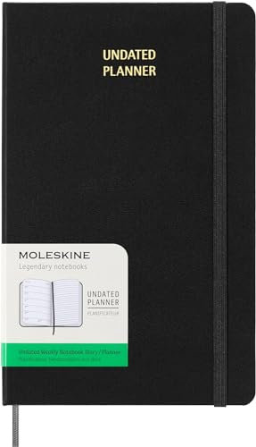 Moleskine Undated Weekly Planner, Agenda Settimanale con Spazio per Note 12 Mesi, Copertina Rigida e Chiusura Elastica, Colore Nero, Formato Large 13 x 21 cm