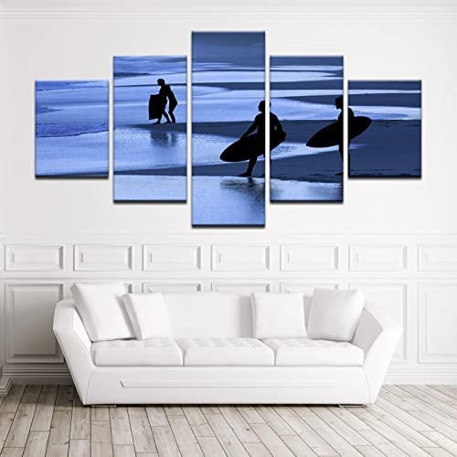 Bilder Leinwandbilder Surfen Am Strand Vlies Leinwand 5 Teilig Wandbilder Kunstdrucke Wandbild Bild Auf Kunstdruck Wanddeko Wand Wohnzimmer Wanddekoration Deko Modern Mit Rahmen 200 X 100 Cm