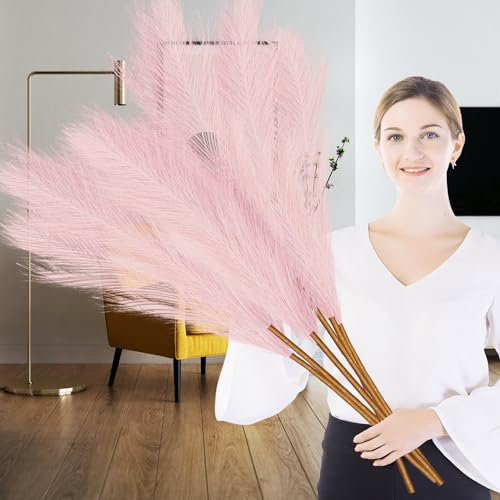 Lighterday 6 Stück Pampasgras Künstlich,110cm Pampasgras Groß, Flauschiges Trockenblumen Pampas Grass Deko für Bodenvase,Pampas Gras XXL für Wohnzimmer Schlafzimmer Tisch Boho Deko (Rosa)