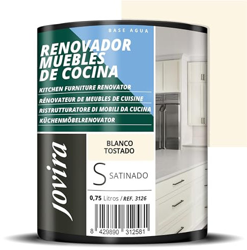 JOVIRA PINTURAS Pintura Renovadora para Muebles de Cocina, acabado satinado al agua. Especial para renovar muebles de cocina, puertas, baños, etc. (750 Mililitros, Blanco Tostado) K-34