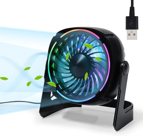 Mini ventilateur USB RVB de 15 cm de diamètre, avec LED, 8 modes d'éclairage, 3 vitesses, rotation à 360 °, silencieux, pour bureau, maison, bureau