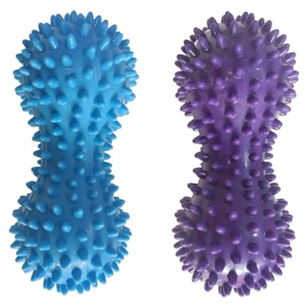 SquEqu Paquete de 2 bolas de masaje de cacahuete con puntas dobles de lacrosse, punto de activación para el estrés, reflexología, terapia muscular de pies, tejido profundo, alivio de fuerza,