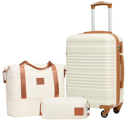 COOLIFE Luggage Sets 3 Piece 20 Inch Carry On Suitcase Set ABS+PC Shell TSA | Lightweight Spinner Wheels, Expandable Travel Duffel & Toiletry Bag–Ideal for Business Trips, Short Breaks & Weekend Getaways