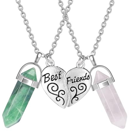 Collier D'amitié pour 2, Collier Amitie pour 2 Fille Collier d Amitie pour 2 Best Friend Paire Pendentifs En Cristal Coeur Meilleur Colliers D'ami Cadeau Noël pour l'anniversaire Graduation (2)