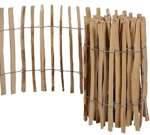 Natursache I Staketenzaun I Flexibler Zaun I Gartenzaun I Begrenzungszaun Holz I Rollzaun I Holzzaun I Beetzaun zum Stecken I Beetumrandung Holz I Steckzaun für Garten (90cm x 5m)