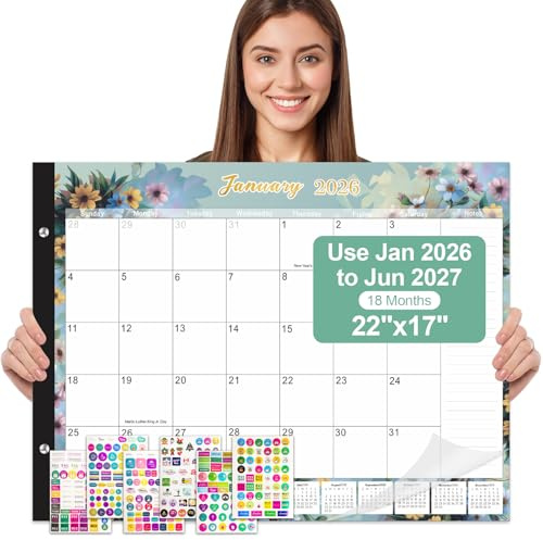 Gannyfer Desk Calendar 2026-2027 - 18 Month Large Desk Calendar 2026, Use January 2026 to June 2027, 22 x 17 Desktop Pad Calendar, Office Supplies Perfect for Planning and Organizing In Your Home, School or Office(6 Stickers Included)