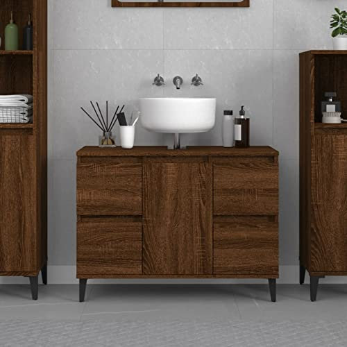 qohoio Meuble d'évier chêne Marron 80x33x60 cm Bois d'ingénierie,Vasque À Poser Salle De Bain,Lavabo Salle De Bain