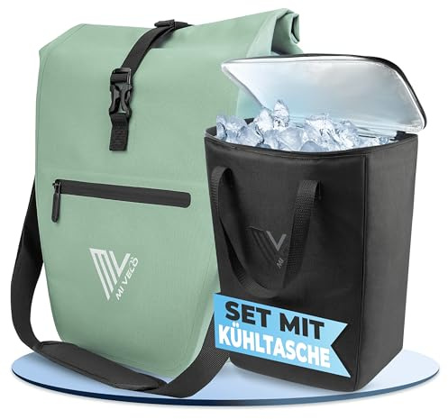 MIVELO Fahrradtasche für Gepäckträger 25L + Kühltasche Fahrrad 15L - Gepäckträgertasche wasserdicht mit gepolstertem laptopfach & Umhängegurt - Packtasche