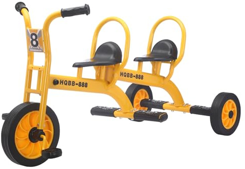 Kids Tricycle for Ages 3-8, Double Kids Trike Bike, Preschool Daycare Outdoor Tandem Bike with Airless Rubber Tires, Two-Seater and Non-Slip Pedals, Gift for Boys and Girls