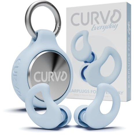 CURVD Everyday Earplugs + Case Clip Bundle, Perfect Ear Plugs for Sleep, Travel, Noise Sensitivity/canceling + Portable Waterproof Container & Silicone Sleeve for Ear Plugs(Blue)