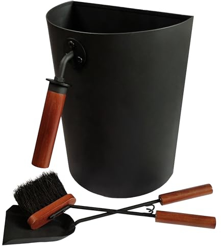 Ash Metal Bucket with Brush & Shovel Fireplace Tools Set, 3.5 Gallon Space Saving Design for Cleaning Charcoal Ash Disposal for Indoor/Outdoor Fire Pits, Wood Burning Stoves, Coal/Pellets Ash Can Pail