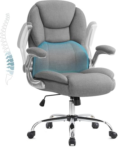 IWMH Kontorsstol ergonomisk skrivbordsstol, chefsfåtölj, snurrstol med fällbart armstöd, justerbar höjd datorstol för kontor, lägenheter, 180 kg lastkapacitet (grå)