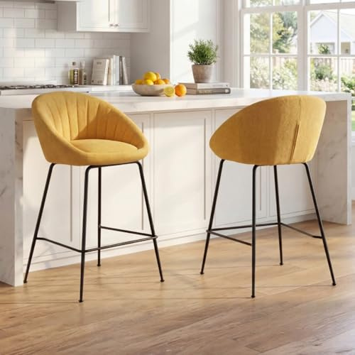 chairus Barhocker 2er Set, Barstuhl mit Metallgestell Bistrohocker aus Leinen Tresenhocker Küchenhocker für Küche/Hausbar,Gelb