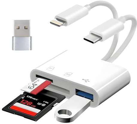 Carehabi Lecteur Carte SD Multifonction 6 en 1 avec Fente pour Carte Mémoire, Port USB/USB-C, Adaptateur Carte SD pour Téléphone Tablette Casque PC Compatible SDHC/SDXC/MMC