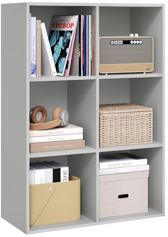 WOLTU Librería de 6 Cubos, Estantería de Almacenamiento para Dormitorio, Salón, Estudio, Oficina, Madera de Ingeniería, Gris, 59,6x29x89 cm