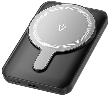 VENTION Batterie Externe magnétique sans Fil 5000 mAh, Charge Rapide de 20 W, avec USB-C et Charge sans Fil, indicateur LED Blanc, Compact pour iPhone/Samsung/AirPods (Noir)
