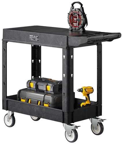 VEVOR Carrello Portaoggetti in Plastica Resistente a Due Ripiani con Ruote Girevoli a 360° Carrello di Servizio da 795 x 450 mm Capacità di Carico di 250 kg Adatto per Magazzino, Garage, Pulizia