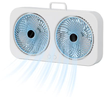 Generico Ventilatore da Tavolo - Raffreddatore ad Aria con Doppia Testa - Ventilatore USB Ricaricabile Appendibile Silenzioso per Campeggio Viaggio Spiaggia Palestra