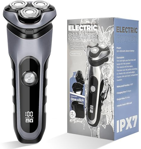 Shengxi Rasoio Elettrico Barba, Rasoio Elettrico Uomo Impermeabile Senza Filo Rotante per il Viso, Rasatura Wet & Dry con Display LED, Regolabarba, Rasoio Ricaricabile, Rasatura Impermeabile IPX7