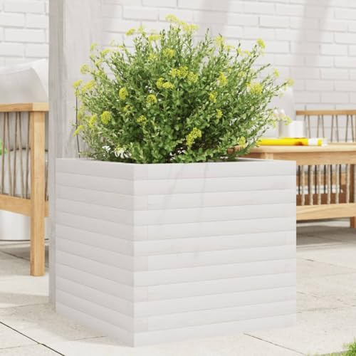 HaoChrymec Pot de Fleurs with Pin Massif, Design Rustique, Jardinières Extérieur, Bac à Fleurs Extérieur, Jardinière Balcon, Balconnière Extérieure, Blanc, 50 x 50 x 45.5 cm