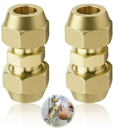 2 Raccords De Climatisation 3/8, Diamètre du tube en cuivre 9,52 mm, Double Embout pour Tuyaux En Cuivre, Rallonge De Tuyau En Cuivre Joint Double, pour Climatisation - Sans Soudur