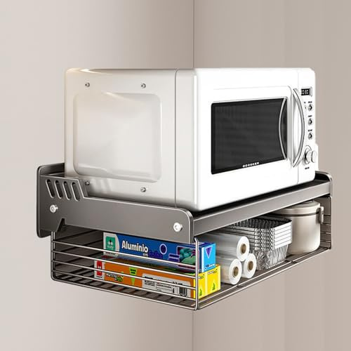 Kamanan Étagère murale à 2 niveaux pour four à micro-ondes, étagère murale, pour la cuisine à la maison, noire