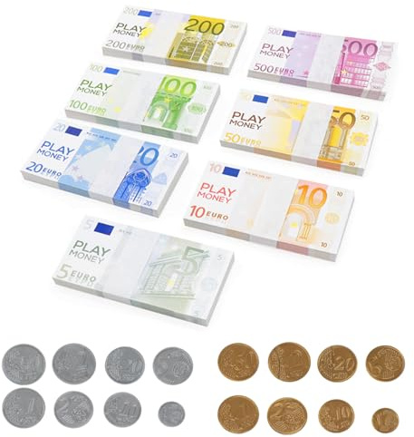 86 Pièces Billets et Pièces d'Argent Factices Euro, Faux Billets Euros Jouets de Shopping pour Enfants, Caisse Enregistreuse Enfants Argent Jouet Éducatif , Accessoires de Jeu de Rôle et Fêtes