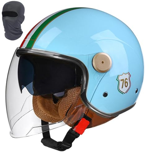 Casco da moto jet con doppia visiera, casco jet retrò, mezzo casco omologato ECE/DOT, lente lunga, for uomo e donna, scooter, cruiser, scooter