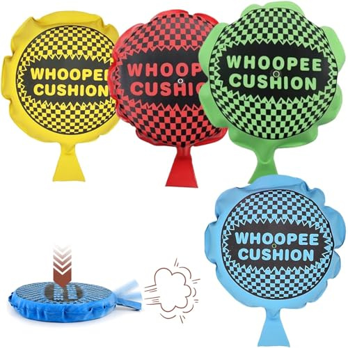WQNNQW Furzkissen, 4 Stück Pupskissen, Selbstaufblasend Cushion für Scherze, Halloween, Aprilscherz und Partys, Klein 10,5 cm (Rot, Gelb, Blau, Grün)