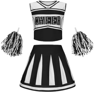 WSQHAO Cheerleading-uniform för barn, ärmlös kort kjol, danskläder set för skolflickor, förtrollande cheerleader-outfit för skolan för kvinnor (svart) 140 cm)