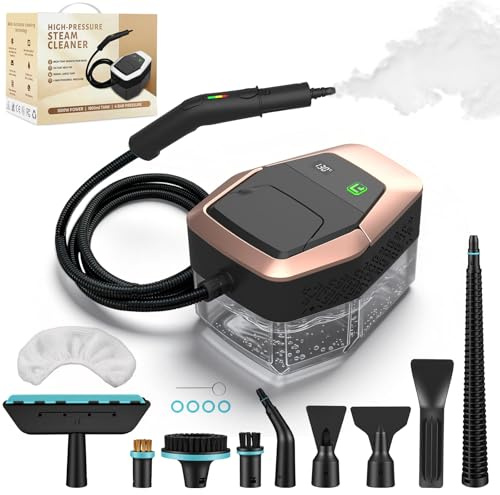 Pulitore Vapore Casa, Pulitore a Vapore Portatile,1500 W ad Alta Pressione, Tempo di Riscaldamento 15s, Serbatoio d’Acqua 1,8L, 12 Accessori per Auto, Casa e Cucina