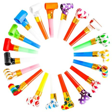 BCHKO Langue de Belle Mère Lot de 20 Multicolore Souffleurs de Fête pour Anniversaire Enfant, Sifflets Cotillons Bruiteurs pour Carnaval, Nouvel An & Événements Festifs