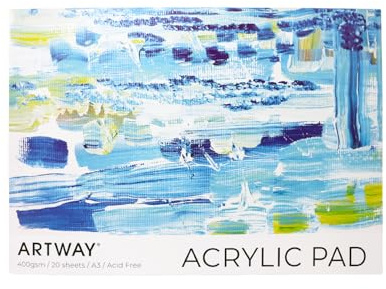 Artway A3 Acrylmalblock - 20 Blatt 400 g/m² Vorgrundiert mit Leinwand-Charakter, Säurefrei, Kopfseitig Geleimt - für Acrylmalerei, Mischtechnik & Ölstudien