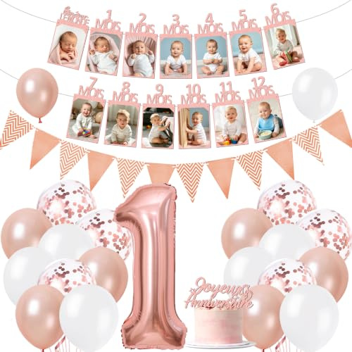 Decoration Anniversaire 1 An Fille, Or Ballon Guirlande Photo et Fanions