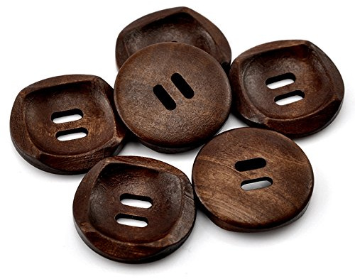 SiAura Material ® - 50x Strukturierte Holzknöpfe, Kaffeebraun, 2 Löcher, 30 mm
