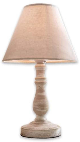 LOBERON Tischlampe Kayenta, leinen/antikweiß | Eleganter Landhaus-Stil - Hübsches Antik-Finish am Fuß - Tischleuchte - Wohnaccessoire - Kiefernholz - Leinen