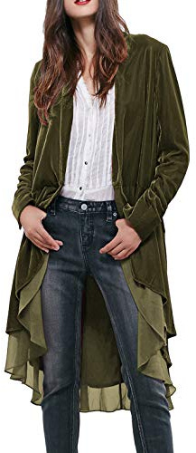 R.Vivimos Womens Ruffled Asymmetric Long Velvet Blazers Coat Casual Jackets (XL, Army Green)
