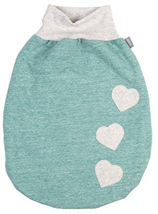 Lilakind“ Baby Kinder Winter Schlafsack Strampelsack Pucksack Gefüttert mit Reißverschluss Grün Meliert Herz Applikation Gr. S - Made in Germany