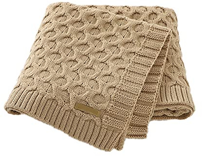 Surwin Strickdecke Babydecke Kuscheldecke Baumwolle, Mädchen und Jungen Babys Gestrickt Kinderdecke Freien Krabbeldecke Perfekt für Kinderwagen Babybett (80x100cm,Kamel)