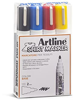 OSAMA, Artline - Pennarelli Punta Grossa Tonda per Tessuti, 2 mm, per Cartoleria e Colori per Bambini e Artisti - Colori Tessuto, Pack 4 Marcatori per Cotone, Lavabili e Resistenti all'Acqua, Base