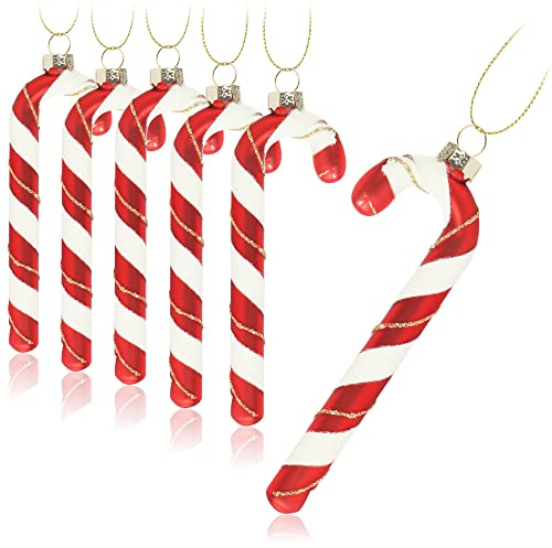 com-four® 6X Christbaumanhänger Zuckerstange, Christbaumschmuck | Weihnachtskugel in Zuckerstangen-Form
