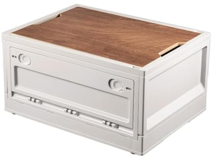 RMAN Vikbar förvaringslåda campingbox med lock 35L förvaringslådor förvaringsbox som bordsskiva för utomhus camping bil bagageutrymme – vit
